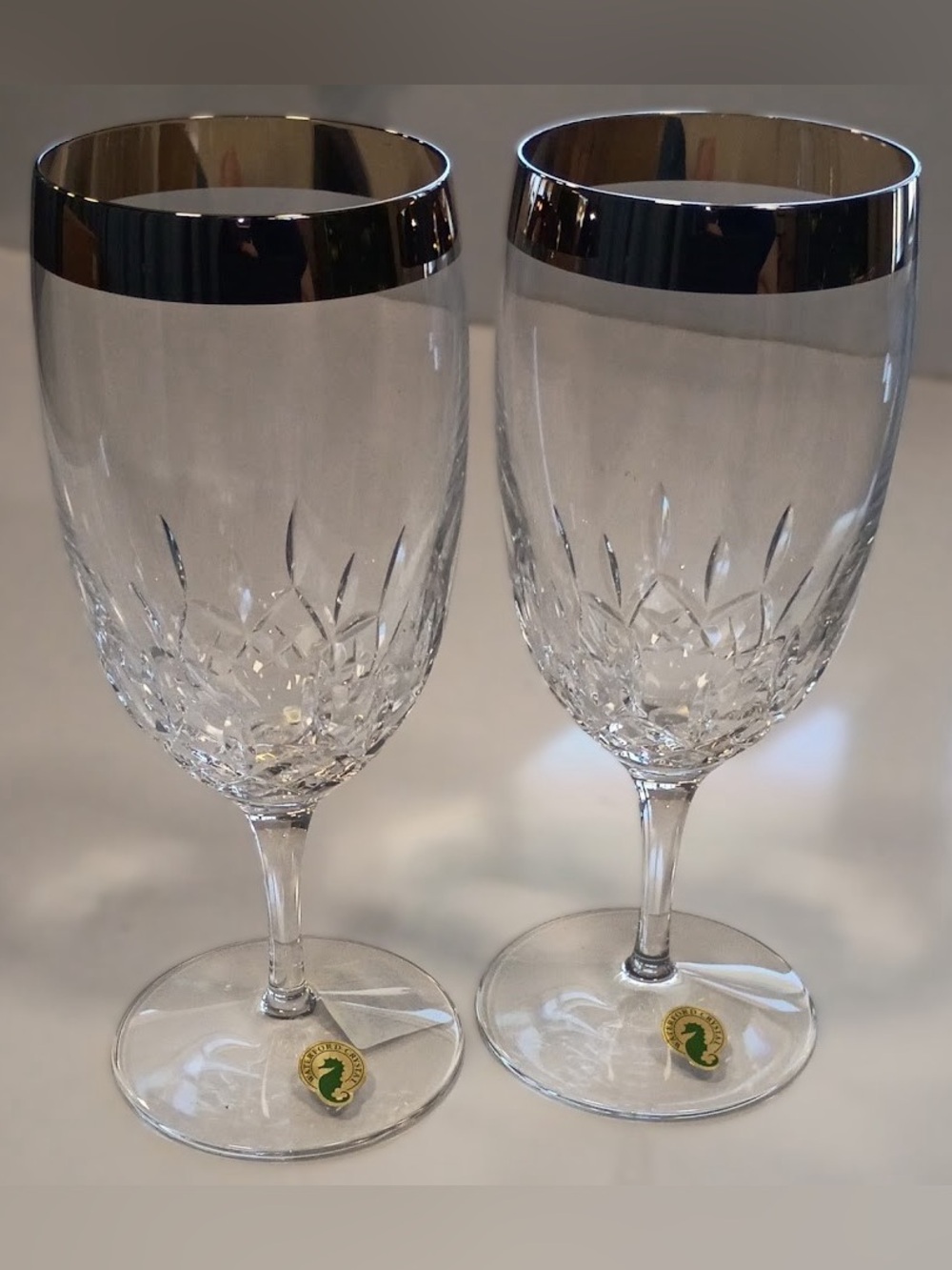 Waterford Lismore Essence Wide Platinum Band Iced Beverage Glass, Set of 2, NEW